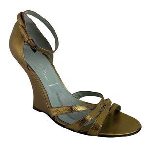 Sigerson Morison • Bronze Dress Wedge Sandals w/ New York Patent